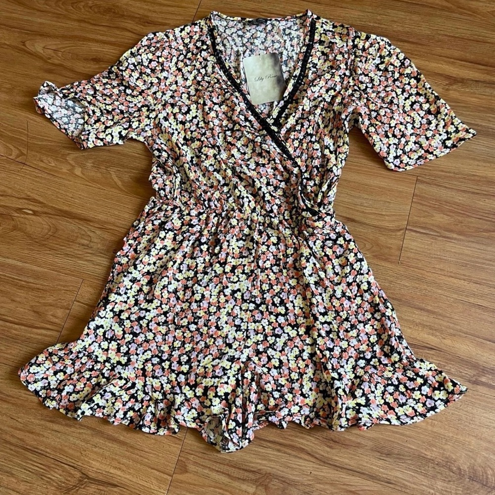 Lily Rose Floral Dress with Pink and Yellow Accents